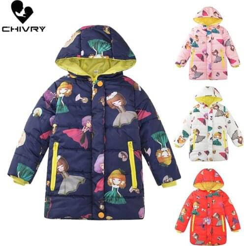 New 2020 Childrens Parka Winter Warm Down Jackets Kids Girls Cartoon Zipper Hooded Cotton-padded Long Coat Thicken Outerwear