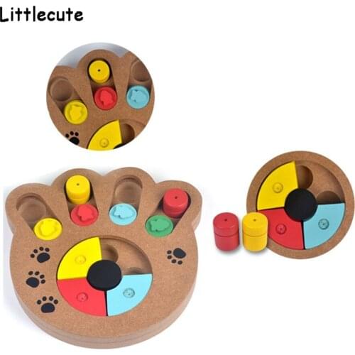 Training Natural Food Treated Wooden Paw Shape Pet Dog Cat IQ Toys Educational Feeding Game Paw Puzzle Plate Playing Toy