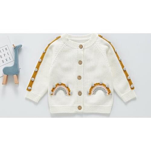 Baby Girl Clothes Autumn Winter Rainbow Pattern Knitted Sweater Cardigan Jacket For Girl Clothes For Newborns