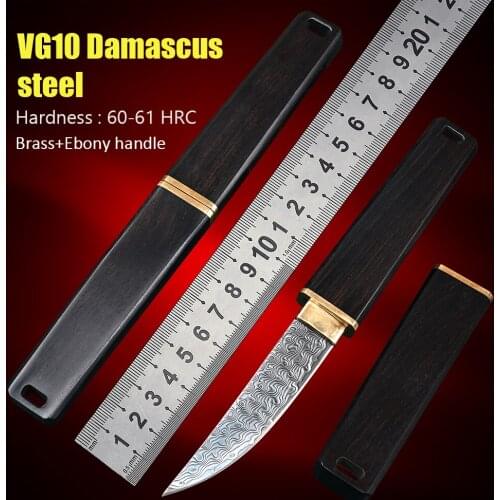 Wood Handlel EDC Survival Camping Self Defense Weapons Utility Tactical Hunting Fixed Blade VG10 Damascus Steel Knife