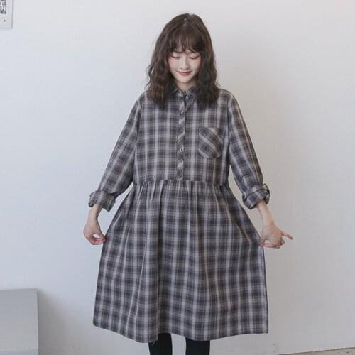 Autumn Maternity Dresses Vestido Pregnancy Elegant Dress Long Sleeve Plaid Pregnant Women Shirt Loose Fashion Blouse Clothes Top