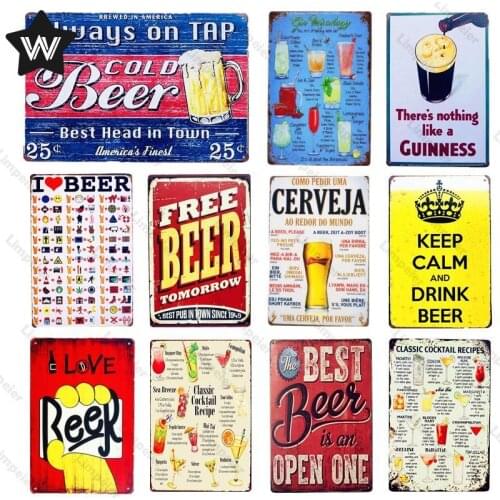Cerveja Beer Metal Sign Love Beer Tin Plate Free Beer Metal Poster Vintage Wall Sticker Cocktail Menu Metal Plate for Club Decor