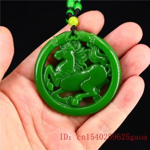 Jade Horse Pendant Jewelry Amulet Gifts Chinese Charm Fashion Jadeite Natural Double sided Carved Necklace