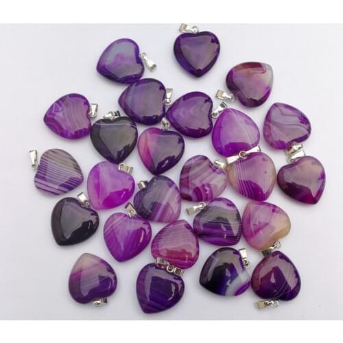Fashion Good quality purple stripe onyx 20mm 36Pcs/lot Natural stone heart pendant for jewelry making Charm Necklace accessories
