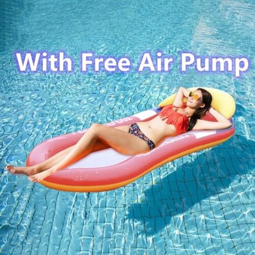 Foldable Water Reclining Chair Inflatable Floating Swimming Mattress Bed Shade Shed Backrest Pneumatic Float With Free Air Pump