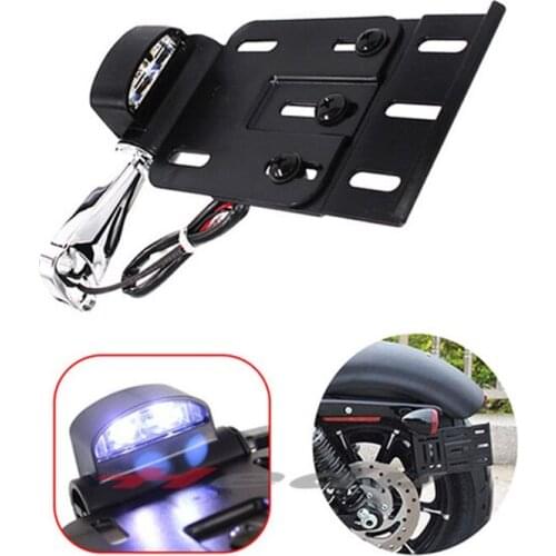 For Harley Breakthrough XL1200 883 X 48 72 Fatboy Turn Signal Folding LED Light Side Mount License Plate Frame Adjustable
