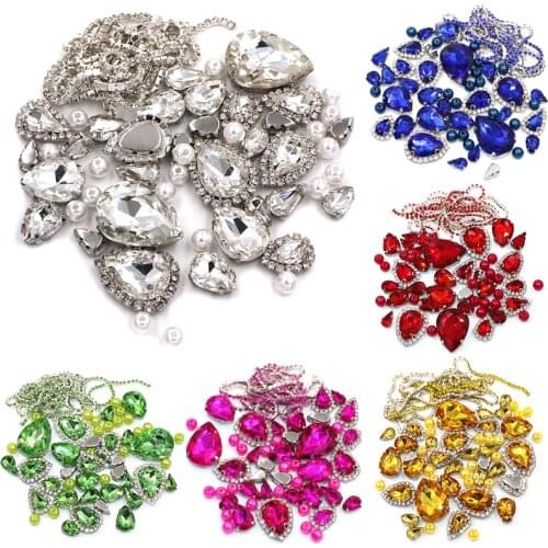 Teardrop Shape Mix Size Glass Crystal Strass Pointback Claw Setting/Cup Chain Rim Rhinestones For Clothing/Wedding Decorations