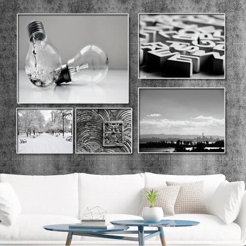 Home Decoration Print Canvas Picture Wall Art Paintings Oil Unframed Drawings Black and white scenery bulb microphone