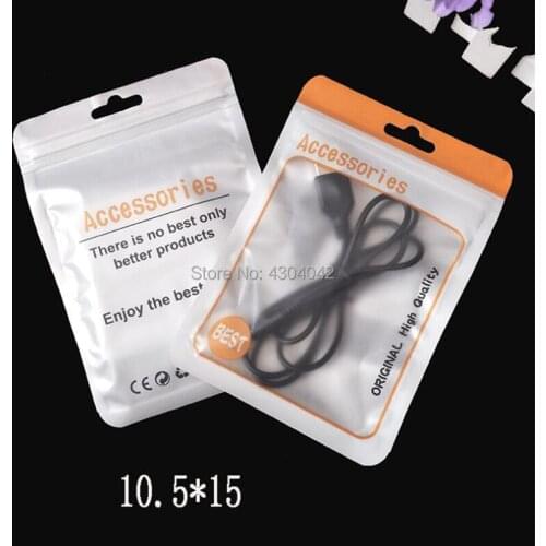 Universal Android Apple mobile phone accessories packaging zipper bag with hang hole for earphone data cable charger adapter