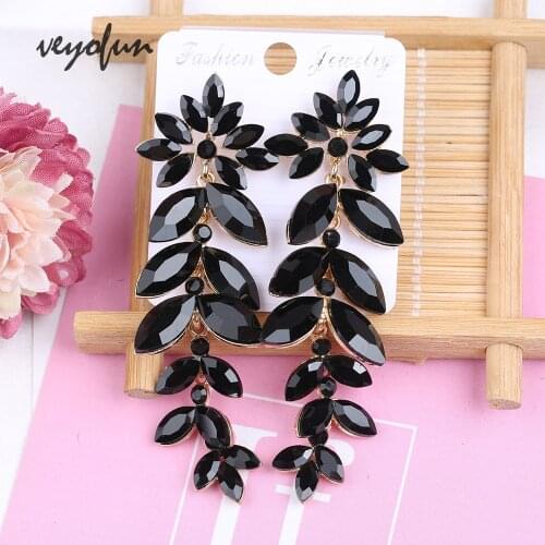 Veyofun Crystal Chain Drop Earrings for Women Elegant Long Dangle Earrings Jewelry Brinco