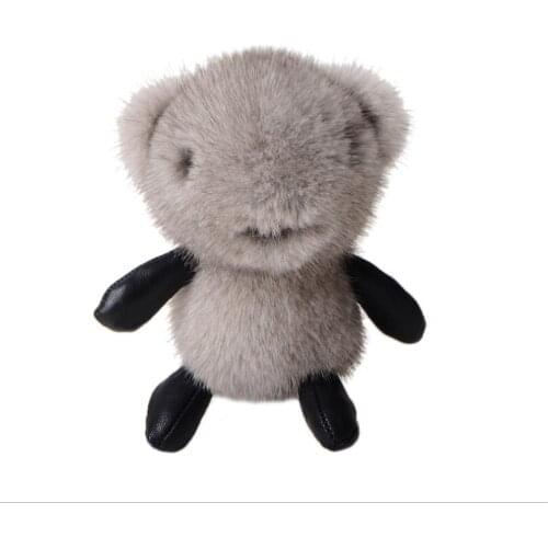 Women Real Mink Fur Bag Charm Handbag Pendants Bear Car Key Ring Accessories Pompom Ball Fulffy Gift