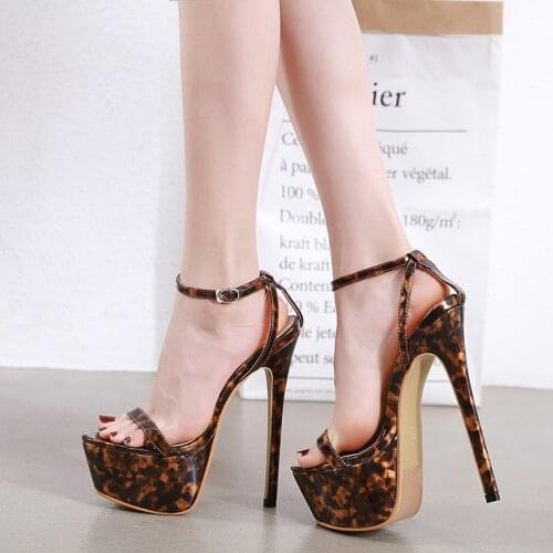 NEW Sexy Brown CROC PRINT 17cm Ultra High Heels Sandals For Women Summer Platform Open Toe Shoes Woman Rome Sandal Pumps