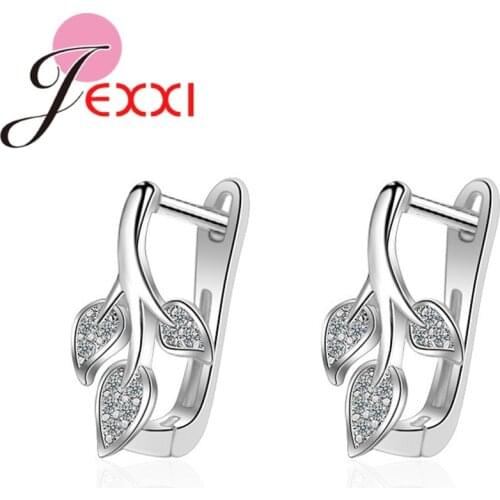Temperament Nature Fresh Inlaid Cubic Zirconia Leaves Shape 925 Sterling Silver Hoop Earrings Women Christmas Jewelry Wholesale