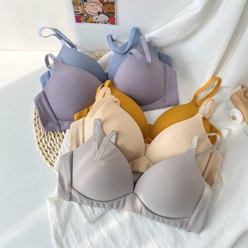 Wasteheart Women Fashion Yellow Purple Wireless Padded Bras Sexy One-Piece Bras Underwear Cup A B Female Maiden Seamless Bras