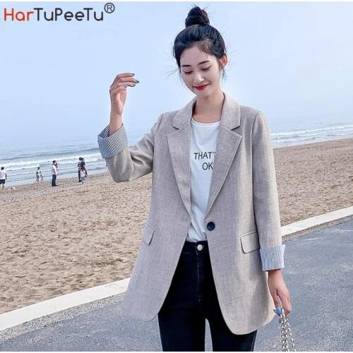 2020 Autumn Grils Blazer Preppy Style Solid Long Sleeve Women Jacket Slim Fit Striped Cuff Single Button Back Split Tunic Coat