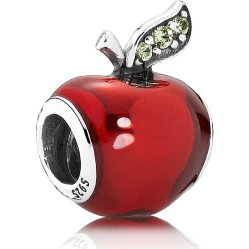 Authentic 925 Sterling Silver Bead Sno Whit Red Apple Charm Fit Fashion Women Pandora Bracelet Bangle Gift DIY Jewelry