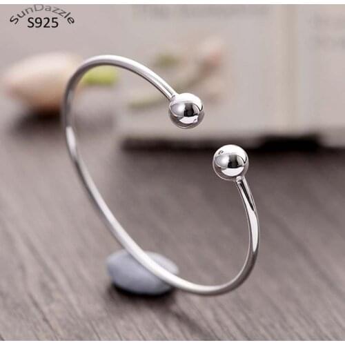 Genuine Real Pure Solid 925 Sterling Silver Bangles for Women Jewelry Round Ball Female Cuff Bangle Bracelet Hand Wristband Gift