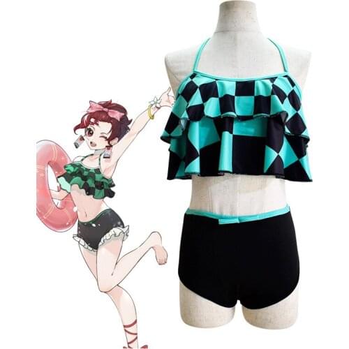 Cosplay Demon Slayer Bikini Kamado Tanjirou Swimsuit Kimetsu No Yaiba Kochou Shinobu Sling Two Piece Bathing Swimming Suit