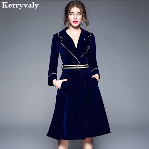 Lapel Long Sleeves Velvet Winter Dress Ropa De Mujer 2021 Women Big Pendulum Work Office Dress with Belt Robe Femme K8703
