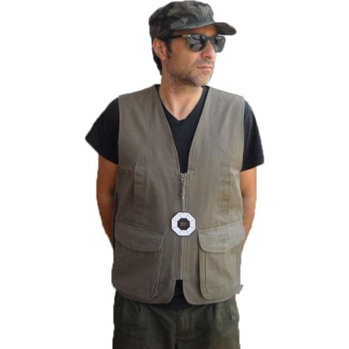 Vest sleeveless waistcoat cotton canvas zipper camping hiking sportswear sports pockets