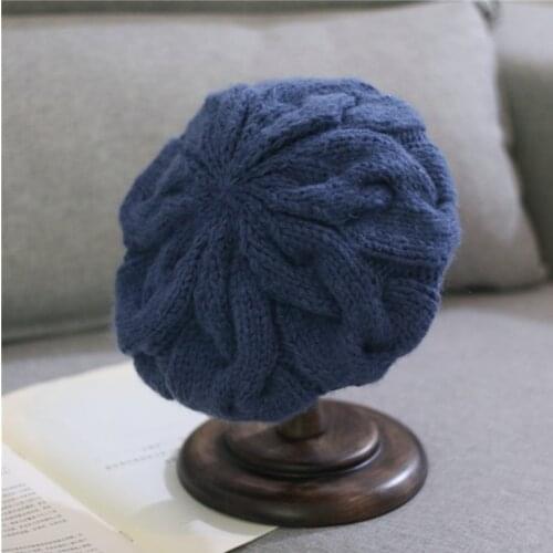 Winter hat knitted beret hat women handmade woolen hat fashion solid color warm thick beanie hat