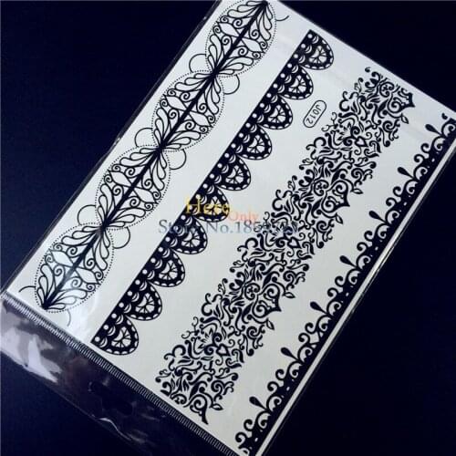 1PC Fashion Sexy Women Body Art Black Flash Temporary Tattoo Stickers HBJ012 Lace Henna Chain Flower Bracelet Waterproof Tattoos