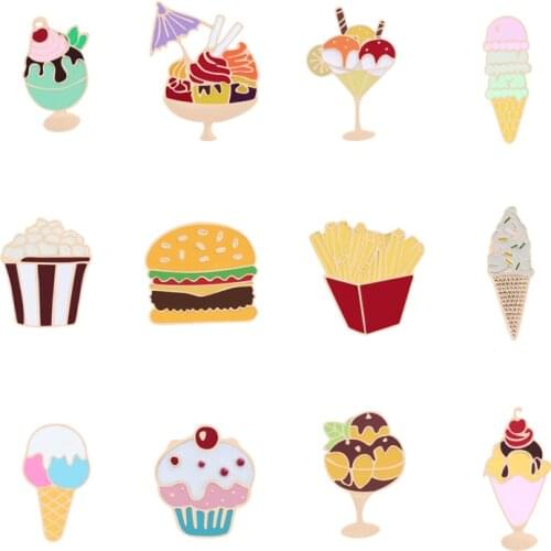 1pcs Food Ice cream Cake Dessert Cartoon Icons Backpack Bag Brooches Jackets Lapel Pins Metal Badges Fashion Girl Women Jewelry