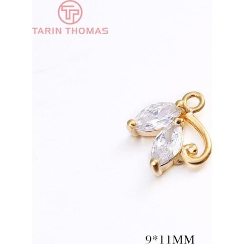 4PCS 9x11MM Hole 1MM 24K Gold Color Plated Brass with Zircon Flower Charms Pendants High Quality Diy Jewelry Accessories
