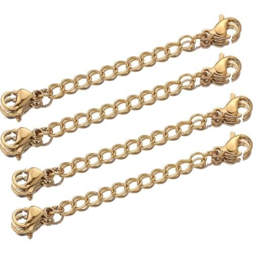 5pcs Stainless Steel Necklace Extension Chain Bulk Bracelet Extended Lobster Buckle Chains Tail Extender for DIY Jewelry Making