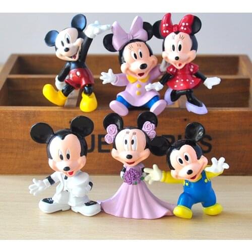 6 pcs /set Disney Mickey Minnie Mouse Wedding Doll Decoration Doll Hand-made Gift
