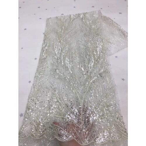 African lace fabric SYJ-528881 high quality lace tulle French lace fabric with beads and sequins