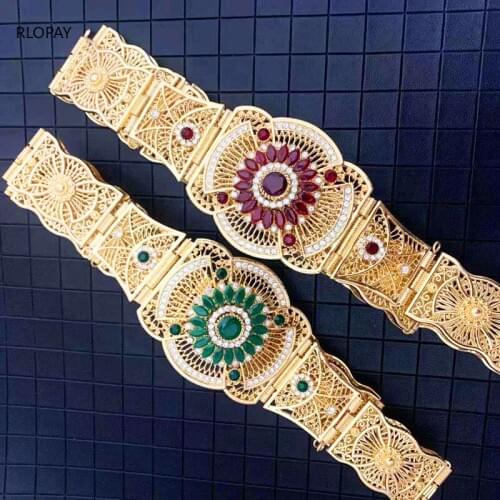RLOPAY Arabic Chic Body Chains for Women Gold Rhinestone Waist Chain Adjustable Length Morocco Belts Jewelry for Women