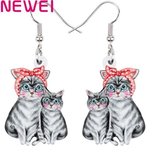Bonsny Acrylic Mothers Day Sweet Bow-knot Cat Baby Kitten Earrings Drop Dangle Fashion Animals Gift Jewelry For Girl Women
