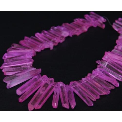 15.5"strand Raw Pink Red Crystal Quartz Top Drilled Point Loose Beads,Crystal Stick Graduated Pendants For DIY Jewelry Making