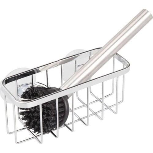 Stainless Steel Sponge Brush Holder Double Suction Cup Type Kitchen Sink Drain Rack Hanging Kitchen Sink Storage Rack