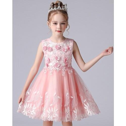 Childrens Day Piano Performance Costume 2021 Summer New Lace Mesh Little Girls Princess Dress For Girls Banquet Evening Dresses