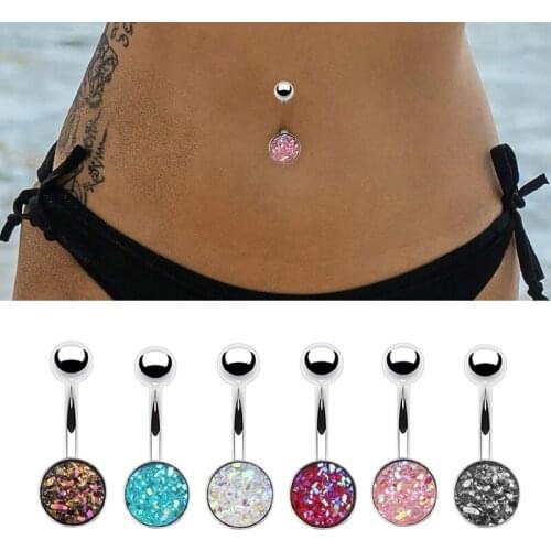 1-6PCS 14g Surgical Steel Synthetic Druzy Stone Round Belly Button Ring Mermaid Scales Navel Piercing Ring Stud Sexy Piercings