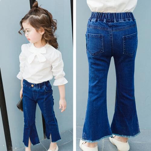 Girls Jeans Autumn 2021 New Style Kids Flared Trousers Fashion Children Denim Pants Baby Girls Clothing 3 4 6 7 8 9 10 11 Years