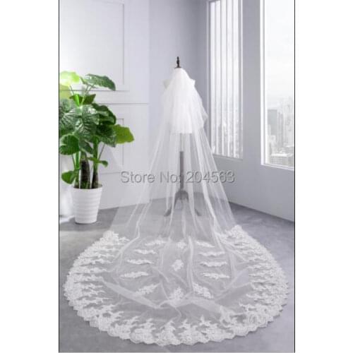 White or Ivory Veil High Quality Two-Layer Cathedral Veil Stunning Wedding Veils Lace Tulle Veil for Bride with Comb HL2019