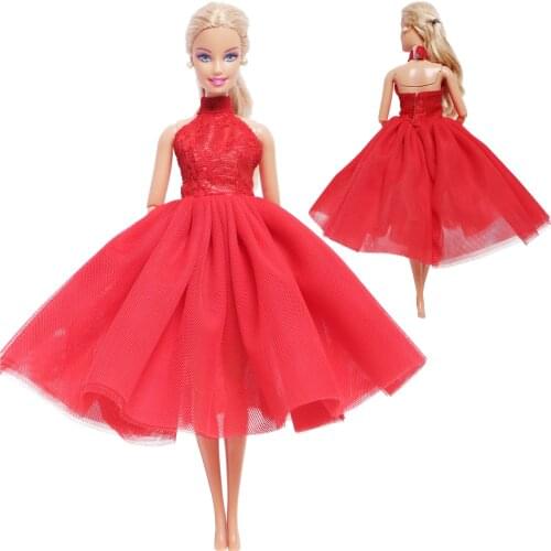 BJDBUS Hot Fashion Ballet Dress Red Lace Skirt Wedding Party Wear Mini Gown Clothes for Barbie Doll Accessories Kids Gift Toy