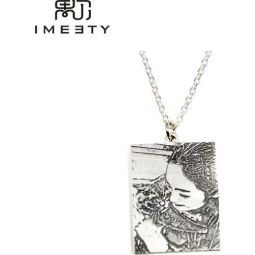 IMEETY personalized necklace customized photo necklace handmade silver pet memorial charm pendant necklaces photo charm