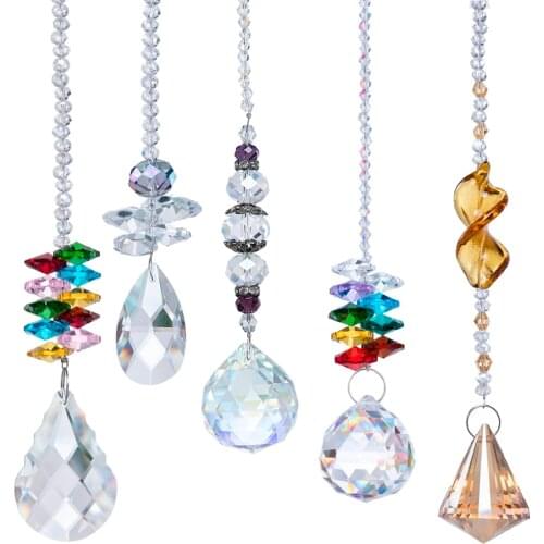 H&D Suncatcher Crystals Pendants Chandelier Crystal Prisms Hanging Ornament Chakra Crystal Rainbow Maker Pendants,Pack of 5