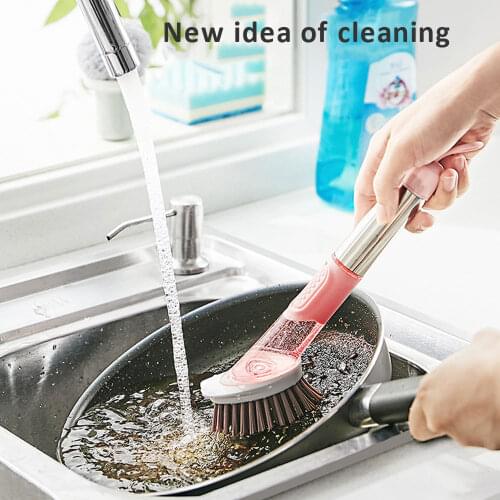 Kitchen Cleaning Brush 2 In 1 Long Handle Cleaing Brush with Removable Brush Sponge Dispenser Dishwashing Brush Kitchen Tools