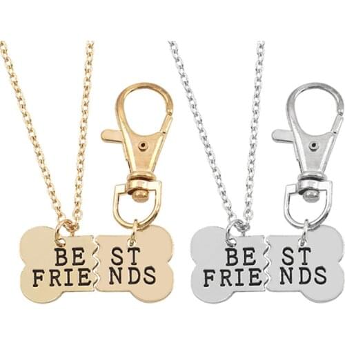 2 Pieces / Set Of Pet Dog Bone Pendant Best Friend Necklace For Women Animal Bone Pendant BFF Friendship Necklace Key Chain Gift