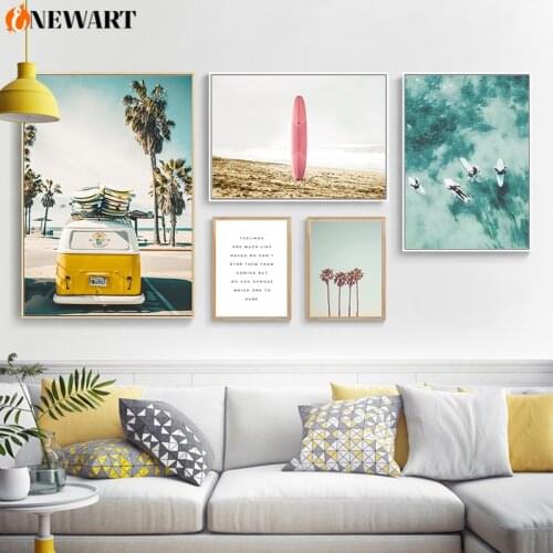 Nordic Wall Picture for Living Room Decor Poster Print Sight Seeing Bus Coastline Mordern Wall Art Canvas Painting Unframed