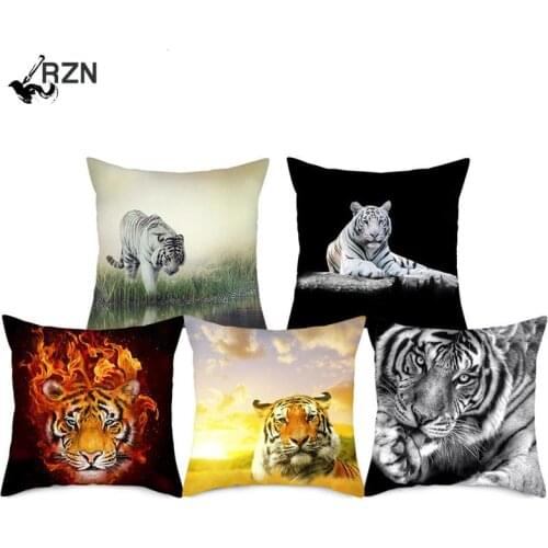 Tiger Picture Cushion Cover King of The Forest Animal Throw Pillowcases for Home Bedroom Sofa Decorative Pillow Cover