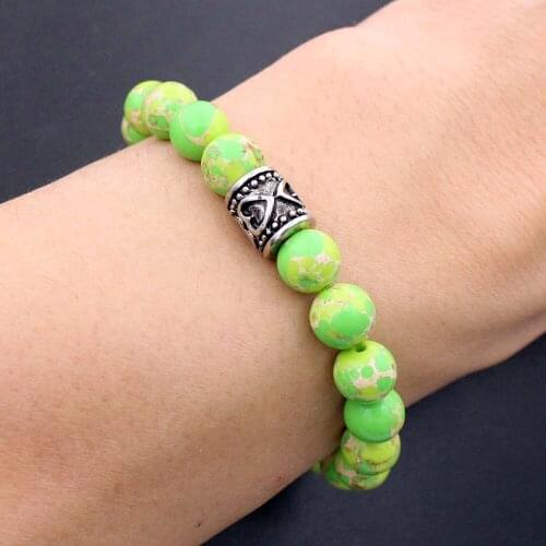 Stainless Steel Cylinder Charm Bracelet for Men/Women Fashion Jewelry 8mm Green Map Natural stone bead Bracelets Jewelry