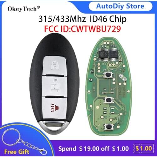 Okeytech 3 Button Smart Remote Car Key Fob For Nissan Tiida Qashqai Altima Maxima Sentra Teana Xtrail CWTWBU729 315/433Mhz ID46