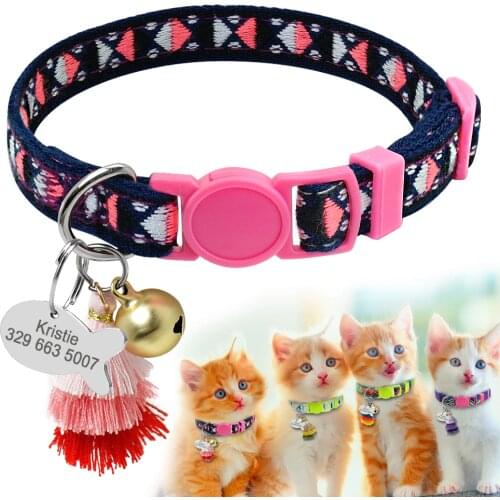 Personalized Cat Collar With Bell Custom Kitten Collars Necklace Free Engraving Fish ID Tag Nameplate Cat Pet Accessories