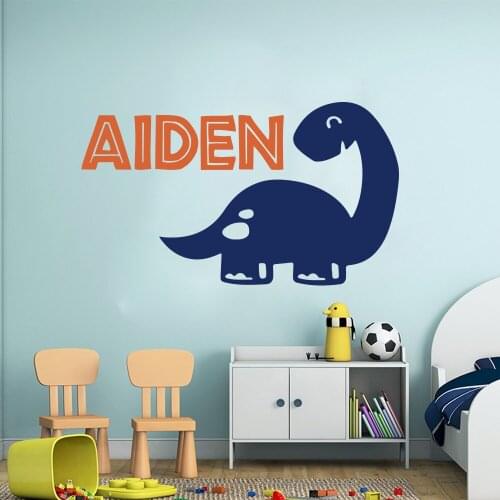 Cartoon Personalized Dinosaur Name Wall Sticker Boy Room Children Room Custom Din Animal Jurassic Park Wall Decal Bedroom Vinyl